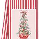 Red Chinoiserie Christmas Tree Kitchen Towels 16x24 Inch, Coquette Blue and White Bow Christmas Hand Towels for Bathroom Decorative, Preppy Girly Red Bow Xmas Dish Tea Towel for Kitchen Decor