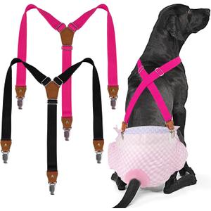 Pet Soft Dog Suspenders 2 Pieces Female Dog Diaper Suspenders for Dogs Diaper Keeper Suspender for Dogs Skirt, Dress, Diapers (Black & Pink, M/L)