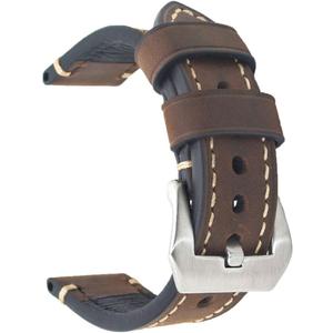 Dark Brown 20mm Genuine Leather Wristwatch Watch Band Oil Tan Vintage Strap for Men with Stainless Buckle