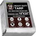 Tarp Waterproof 10x20 Ft Heavy Duty Tarp Thicker 16 Mil Large Tarps with Brass Grommets and Reinforced Edges, UV&Fade Resistant Tear Resistant Plastic Tarp for Outdoor Camping Roof Pool Tent (Silver/Brown)
