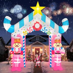 12FT Christmas Inflatable Archway with LED Light, Kalolary Christmas Inflatable Outdoor Decoration, Pink Soldier Xmas Blow Up Yard Decorations for Garden Lawn Outdoor Yard Winter Holiday Supplies