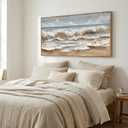 The Mode Art Ocean Wave Canvas Print Framed Beach Landscape Wall Decor Neutral Blue & Beige Artwork for Living Room Bedroom Sofa Fireplace 24x48inch