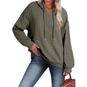 Dokotoo Hoodies for Women Casual Long Sleeve Textured Knit Loose Drawstring Hooded Sweatshirt with Pocket (Green)
