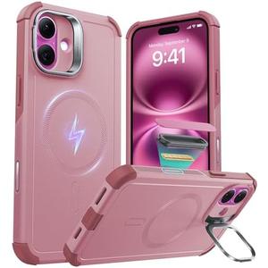 ESR for iPhone 16 Case with Stash Stand, Camera Control, 23FT Military-Grade Shock-Absorbing Drop Protection, Compatible with MagSafe Accessories, Magnetic Cyber Series, Pink