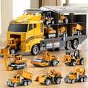 NIPLOOOW Toddler Boys Construction Truck Vehicle Toy Set with Play Mat and Die-Cast Toy Car, Transport Carrier Truck for Kids 3-5, Birthday Gifts Toys for 3-8 Year Old Boys, Large