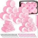 4 Sizes Self-Grip Hair Rollers Set for Long, Short Hair and Bangs - 50 Pcs with Clips (25mm, 36mm, 48mm, 60mm), Pink