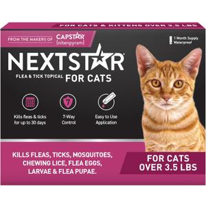 NEXTSTAR Flea and Tick Prevention for Cats, Repellent and Control, Fast Acting Waterproof Topical Drops, Flea Prevention for Cats Over 3.5 lbs, 1 Month Dose