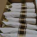 N9R 50 Pack Pre Rolled Gold Plastic Cutlery Set, Wrapped Plastic Silverware Set with 50 Forks, 50 Knives, 50 Spoons and 50 Napkins, Disposable Cutlery Set for Party and Wedding