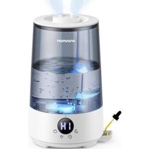 Homvana Humidifiers for Bedroom Home, 3.6 L Cool Mist Top-Fill 34H Super Long Time, Quiet 23dB, Baby Humidifier, Oil Diffuser for Large Room, House, Plant, Nursery, Office, BPA FREE, Ultrasonic (Grey)