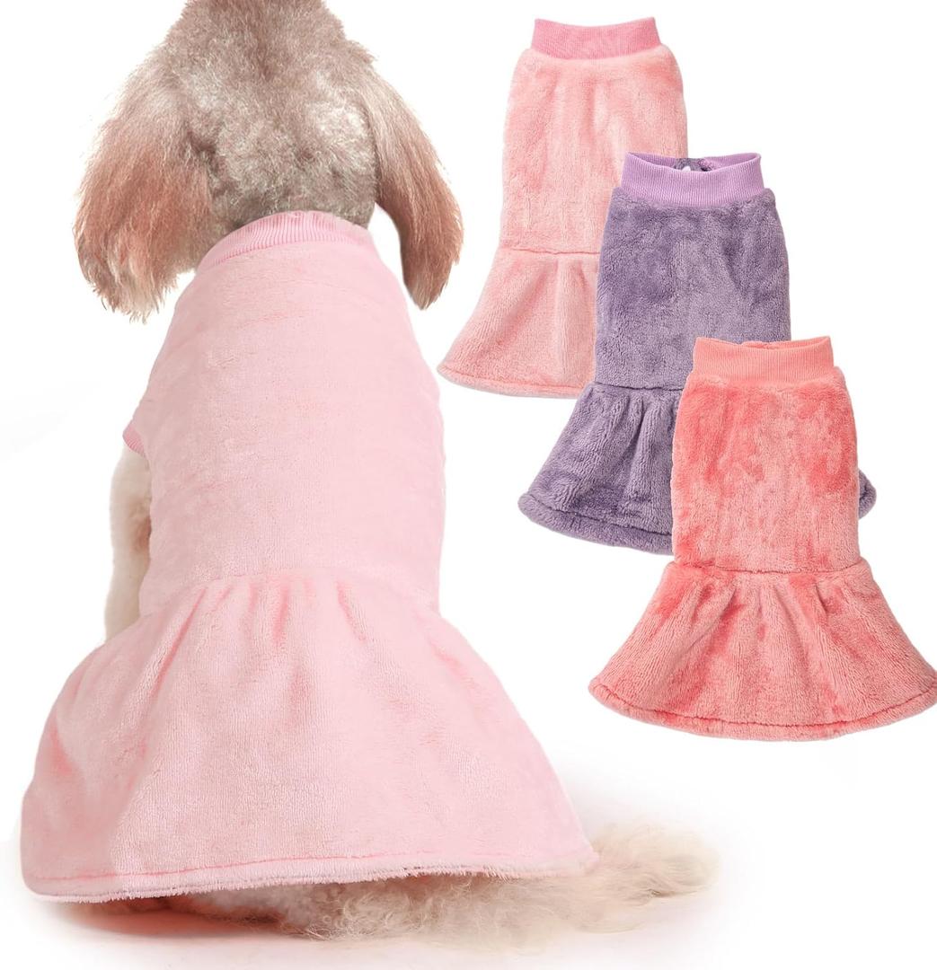 FabriCastle Small Dog Dress Clothes, 3-Pack Sweaters for Dogs Girl & Cats, Ultra Soft Warm Pet Coats for Winter, Female Puppy Apparel, Doggy Outfits XL (Pink,Violet,Rosepink, X-Large)