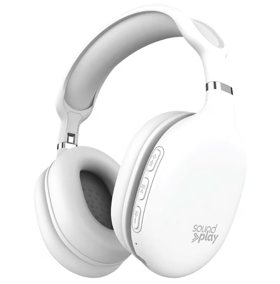 SoundPlay Foldable Wireless Headphones, Bluetooth Over-Ear Headset with Built-in Mic, White