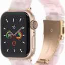 MAIRUI Resin Watch Band Compatible with Apple Watch for Women Men 49mm/45mm/44mm/42mm Series 9/8/7/6 SE Slim Bands Strap Bracelet Wristband for iWatch 5/4/3/2/1/Ultra/Ultra 2(Light Pink)