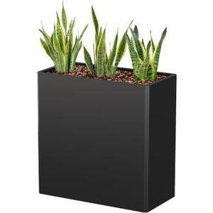 Galvanized Steel Tall Planter  24x12x24in with Removable Insert Shelf | All-Weather Rectangular Metal Planter Box for Porch, Garden, Patio | Indoor & Outdoor Use | Black