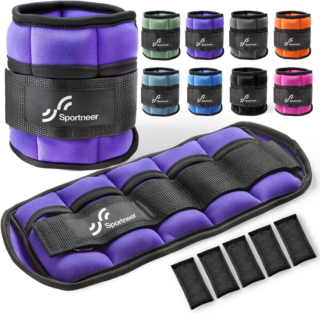 Sportneer Adjustable Ankle Wrist Weights for Men Women Kids, Adjustable Leg & Cuff Weight Straps for Fitness, Walking, Running, Aerobics, Yoga, Gym | 2 lbs for Each Ankle, 1 Pair Total Weight 4 lbs (Purple)
