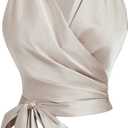 SOLY HUX Tank Top for Women Satin V Neck Wrap Tie Side Ruched Sleeveless Tops (Small, Pure Apricot)