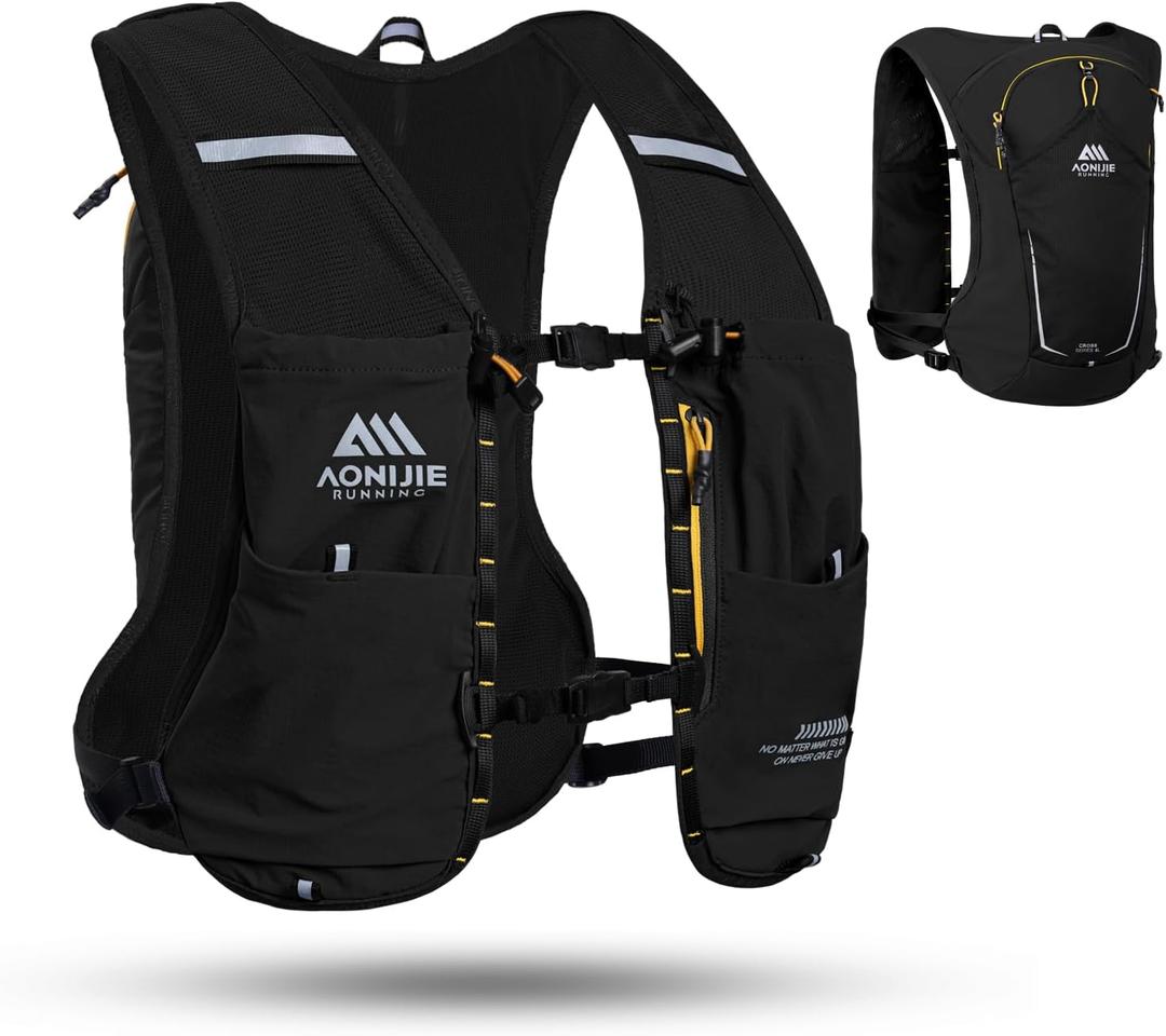 AONIJIE Running Hydration Vest for Men & Women, 8L Hydration Backpack, Multiple Pocket Designs for Water Bottles/Bladders, Lightweight Breathable for Hiking, Climbing, Marathon & Cycling