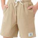 Haloumoning Boys Corduroy Shorts Kids Casual Elastic Waist Drawstring Summer Shorts with Pockets 5-14 Years (Khaki)