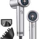 Hair Dryer - High-Speed 150,000 RPM Hairdryer for Fast Drying, 500Million Negative Ionic & Thermo-Control & Cool Shot Button & Lightweight & HD Display Blow Dryer with Magnetic Diffuser & Nozzle (Metal Silver Grey)