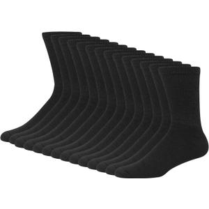 Hanes Men's Double Tough Socks, Crew and Ankle Moisturing Wicking Socks, Black & White, Multi-Packs (6-12, Black - 14 Pair)