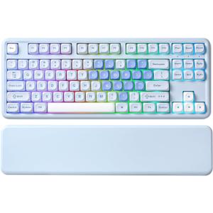YUNZII B87 Wireless Mechanical Keyboard,QMK/VIA Programmable,TKL Layout 87 Keys,BT/2.4G/USB-C,Hot Swap Gasket Mount RGB Backlit Gaming with Wrist Rest for Win/Mac (Blue Heart, Cocoa Cream V2)