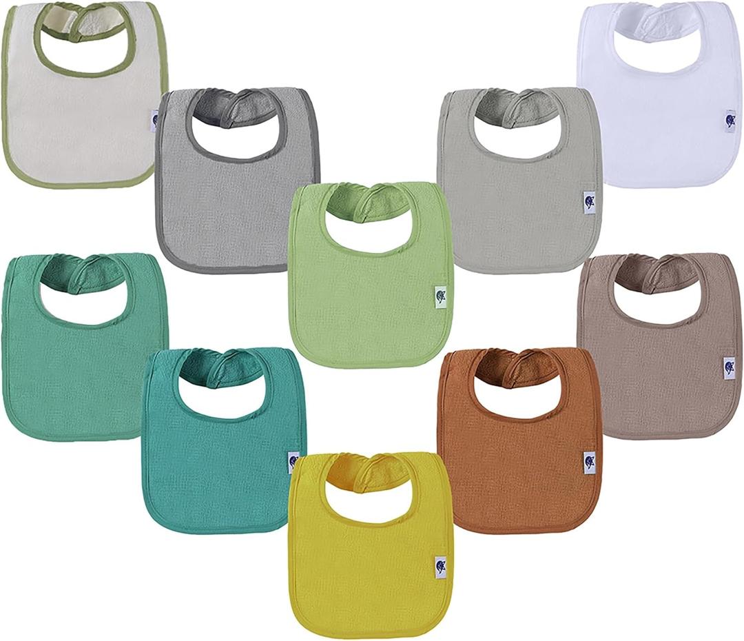 SPINFOX Waterproof Baby Bibs for Girls, Boy, Unisex Drool Bib Cotton Solid Knit Infant Feeding Bibs (Neutral)