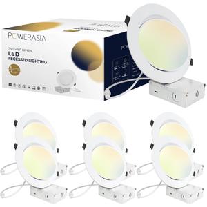 4 Pack 6 Inch Gimbal LED Recessed Lighting with Junction Box, 5CCT 2700K-6000K Selectable, 360+90 Adjustable Directional Eyeball Light, 15W 1300LM Slim Canless Downlight - ETL and Energy Star