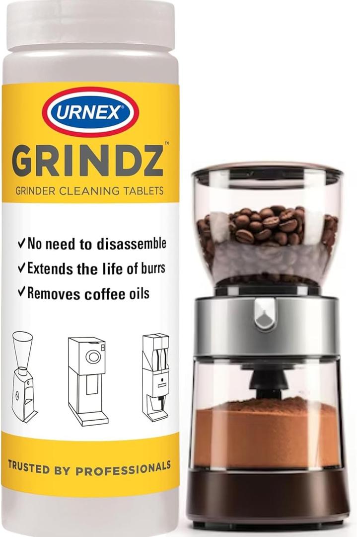 Urnex Grindz Professional Coffee Grinder Cleaning Tablets - 430 Grams - All Natural Food Safe Gluten Free - Cleans Burr and Casing - Help Extend Life of Your Grinder