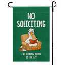 No Soliciting Garden Flag, Funny Reading Goose Double-Sided Burlap Yard Flag for Outside Porch Decor, 17.7 x 11.8 in