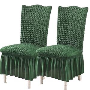 Elastic Dining Chair Covers 2 Pack - Stretch Washable Chair Slipcovers with Skirt Universal Fit for Home, Party for Kitchen, Holiday Decor (Beige, 2 Pack)