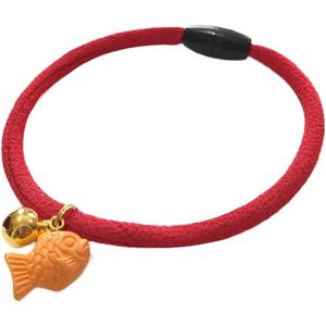 Kokoneko Honpo Cat Collar, Safety Safety with Bell, Japanese Pattern, Lightweight, Adjustable, Made in Japan, Handmade (Taiyaki, Red)