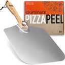 Aluminum Pizza Peel Metal - 12 x 14 Inch. Pizza Spatula for Oven with Foldable Wood Handle. Pizza Oven Accessories Tools. Turning Peel, Bread, Pastry, Dough, Cake Spatula