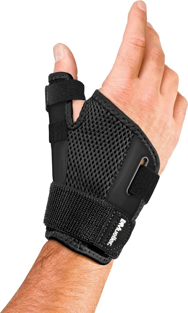 MUELLER Sports Medicine Adjust-to-Fit Thumb Stabilizer, Spica Splint, Thumb Pain Relief Brace for Men and Women, Ideal for De Quervain's Tenosynovitis, Arthritis, Sprains, Fits Right or Left (1 Count (Pack of 1), Black)