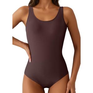 Aleumdr Womens Color Block Print One Piece Swimsuits Athletic Training Swimwear Bathing Suits (X-Large, Dark Brown)