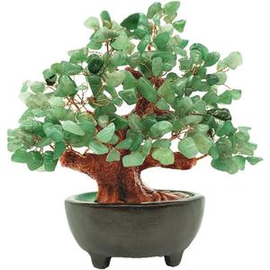 7 Inch Quartz Crystal Money Tree Bonsai Feng Shui Gem Decoration for Wealth and Luck (Green)