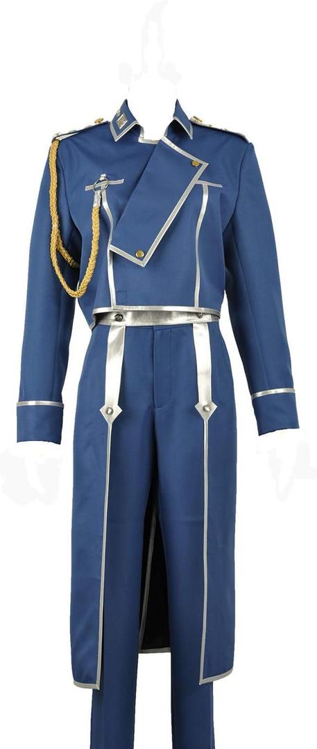 Cos-Animefly Blue Military Uniform Costume with Silver Trim Sash & Epaulette Men Women Cosplay Outfit Halloween Outfit (X-Large)