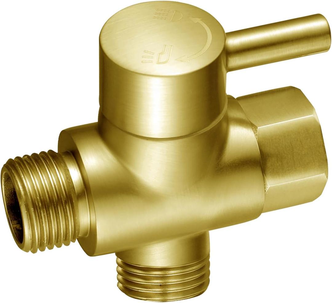 Brass Shower Arm Diverter Valve for Hand Held Showerhead and Fixed Spray Head,G 1/2 3-Way Bathroom Universal Shower System Replacement Part (Brushed Gold)