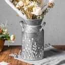 Vintage Galvanized Metal Milk Can, Farmhouse Rustic Flower Pitcher Vase, Decorative Floral Milk Jug Vase for Home Dcor, 10.8H