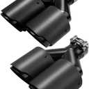 LCGP 2 Pack Carbon Fiber Exhaust Tip 2.25" Inlet to Dual 3.5" Outlet 9.8" Long Black Stainless Steel Y Pipe Tailpipe Tip
