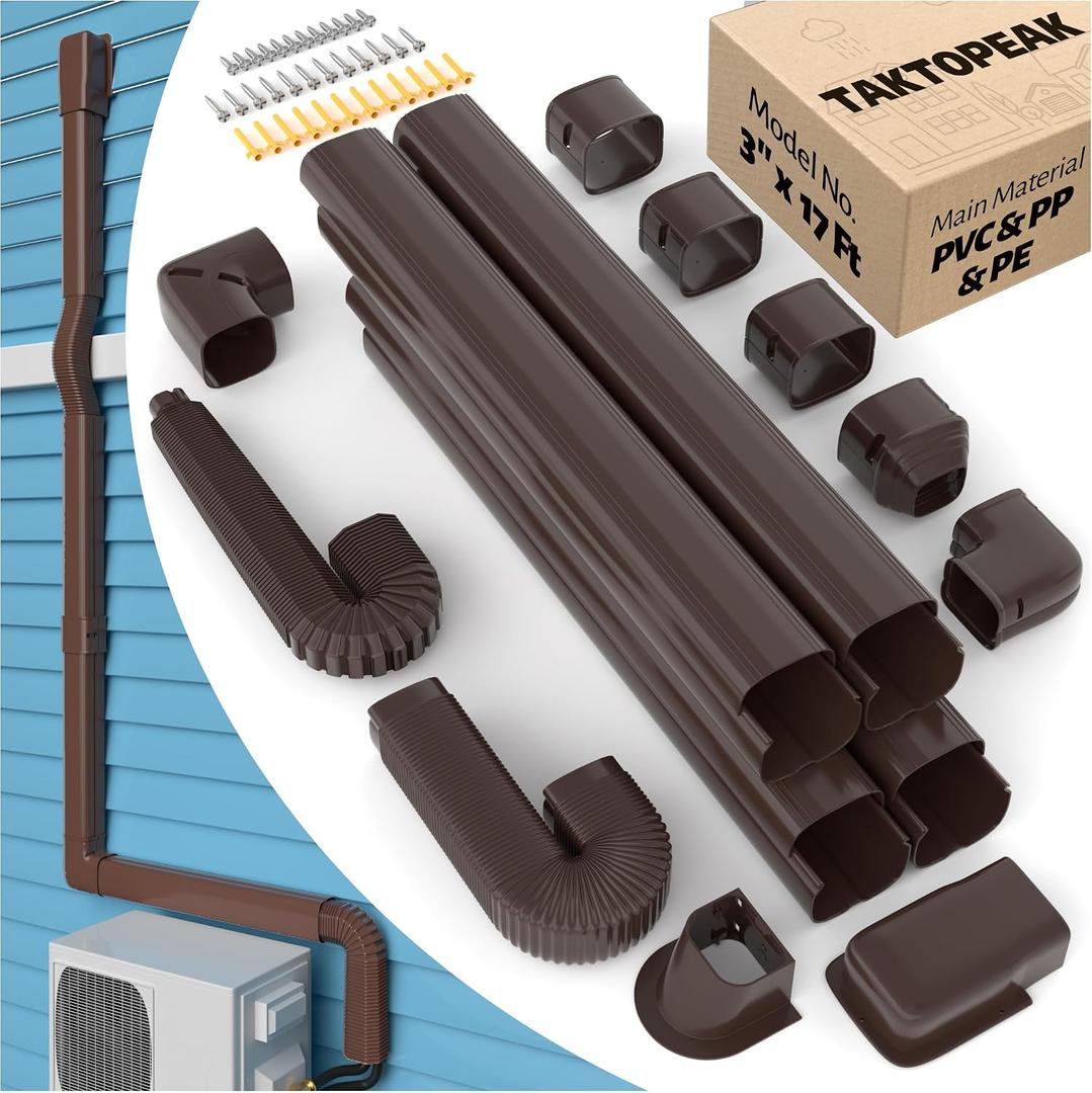 3'' 17 Ft Mini-Split Line Set Cover, AC Pipe Cover Line Hide Lineset Kit