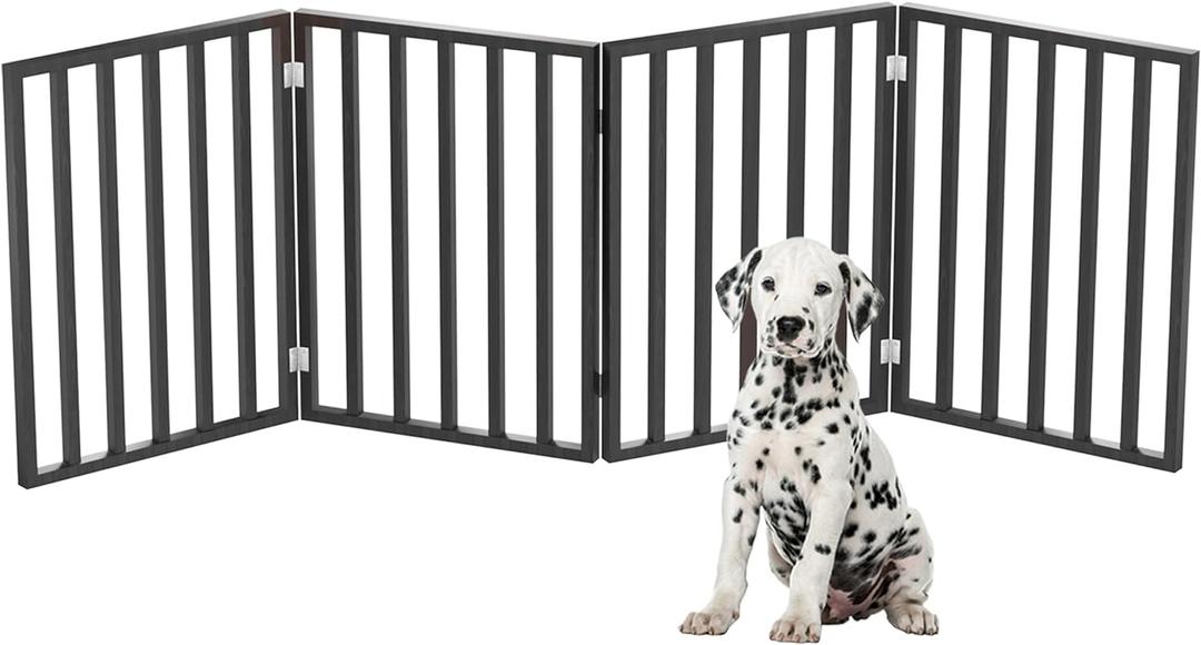 Pet Gate - 4-Panel Indoor Foldable Dog Fence for Stairs, Hallways, or Doorways - 72x24-Inch Wood Freestanding Dog Gates by PETMAKER (Black)