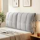 Tegeme Headboard Cover with Tie Straps Full-Cover Large Thicken Bed Headboard Pillow for King Queen Full Size Beds Metal Frame Wooden Bed(Light Gray,Queen)
