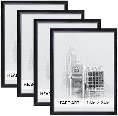 Metal ART 18x24 Frame 4 Pack,18 x 24 Poster Frame without Mat for Wall Picture Vertically or Horizontally Display,Black