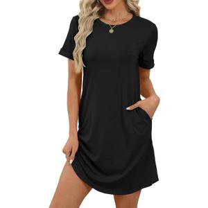 Bluetime Womens T Shirt Dresses Casual 2025 Summer Short Sleeve Loose Vacation Dress with Pockets (Large, Black)