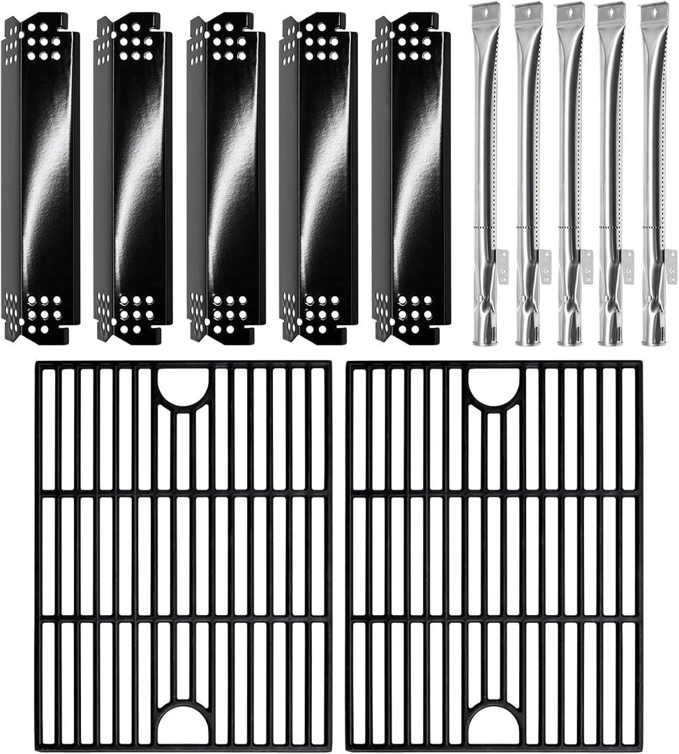 Hiorucet Grill Replacement Parts for Nexgrill 720-0888N 720-0830H 720-0888 720-0888A Gas Grill, Cast Iron Grill Grates, Porcelain Steel Heat Plates, Burners for Nexgrill Replacement Parts 5 Burner
