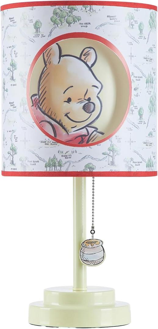 Idea Nuova Disney Winnie The Pooh 2 Layer Cut Out Shade Stick Table Lamp with Figural Pull Chain and Themed Printed Decorative Shade (Beige)
