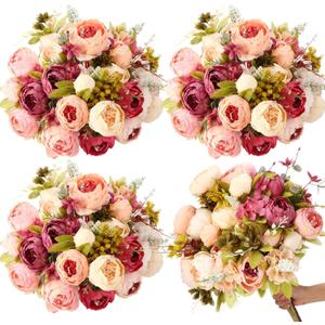 Geosar 4 Pcs Vintage Artificial Peonies 19.7 Inch Giant Silk Peony Flowers and Hydrangea Bouquet Floral Centerpiece Arrangement for Home Wedding Bridal Birthday Party(Mixed Pink)