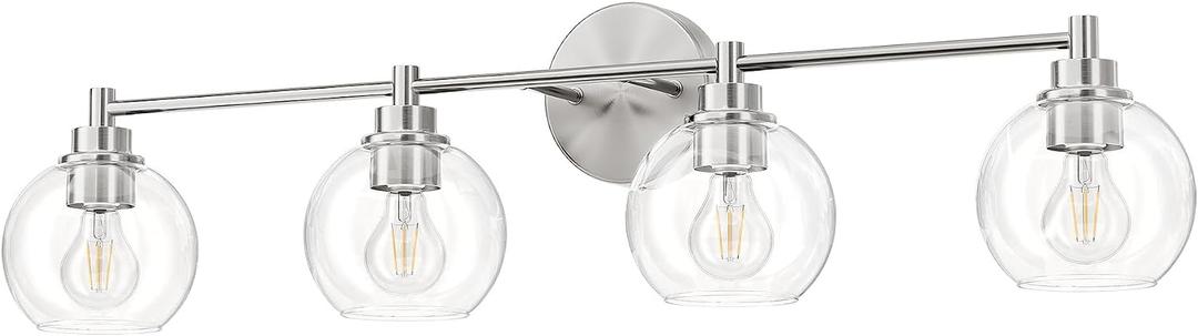 VONLUCE Bathroom Light Fixtures, 4-Light Vanity Light with Globe Glass Shades E26 Sockets, Bathroom Lights Over Mirror for Bedroom Hallway Living Room, Brushed Nickel Finish, ETL Certificated