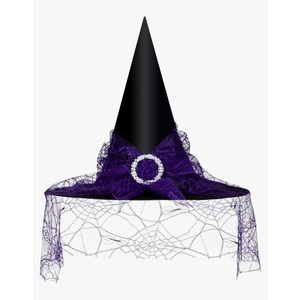 Edoneery Halloween Witch Hat for Women, Mesh Lace Fancy Dress Wizard Costume Accessory for Cosplay Parties