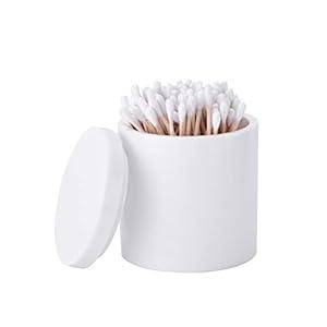 Rzoeox Cotton Swab Holder with Lid, White Qtip Holder Bathroom, Resin Cotton Ball Canister Jar Cosmetics Makeup Countertop Organizer Containers Canister Apothecary Jar, White