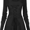 HODBLKT Womens Renaissance Costumes Hooded Robe Lace Up Renaissance Dress Women Halloween Vintage Medieval Cloak (XS)